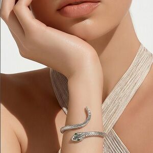 925 Silver Snake Wrap Bracelet with Green Stone Eyes